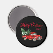 Frohe Weihnachtsbaum Jahr Vintag Red Truck Black Magnet (Vorderseite/Rückseite)