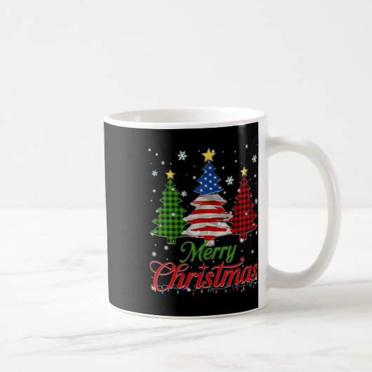 Frohe Weihnachtsbaum Kariert Us Flagge Schneeflock Kaffeetasse (Rechts)