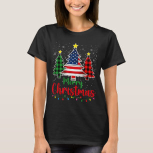 Frohe Weihnachtsbaum Kariert Us Flagge Schneeflock T-Shirt