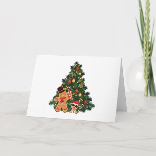 Frohe Weihnachtsbaum, Lebkuchen und Ornamente Karte (Vorderseite)