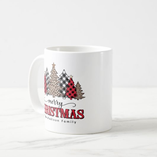 Frohe Weihnachtsbaum Leopard & Buffalo Kariert Kaffeetasse (Vorderseite Links)