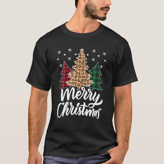 Frohe Weihnachtsbaum Leopard Büffel Karo Xmas T-Shirt (Vorderseite)