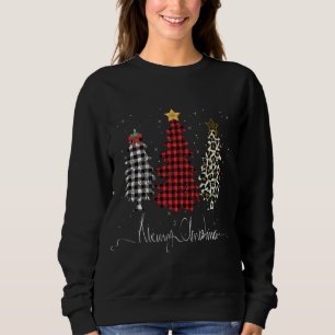 Frohe Weihnachtsbaum Leopard Kariert gedruckt Sweatshirt