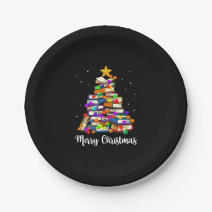 Frohe Weihnachtsbaum lesen Bücher Lover Librarian Pappteller