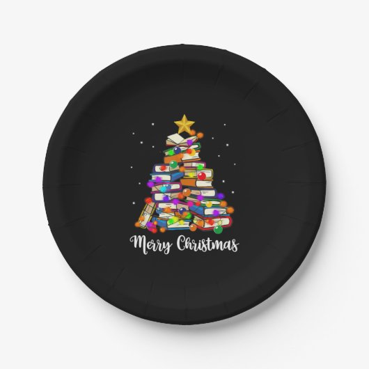 Frohe Weihnachtsbaum lesen Bücher Lover Librarian Pappteller (Vorderseite)