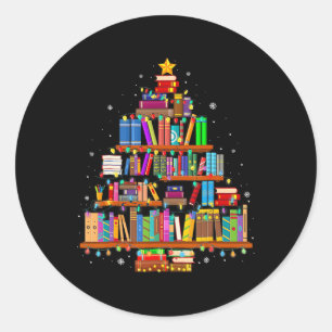 Frohe Weihnachtsbaum lesen Bücher Lover Librarian Runder Aufkleber