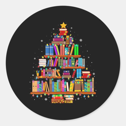 Frohe Weihnachtsbaum lesen Bücher Lover Librarian Runder Aufkleber (Vorderseite)