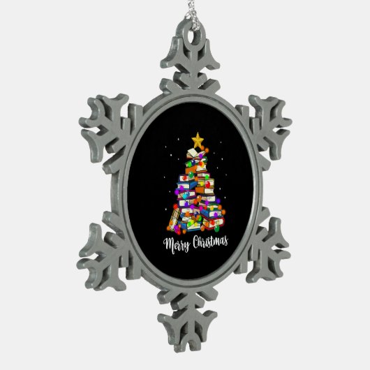 Frohe Weihnachtsbaum lesen Bücher Lover Librarian Schneeflocken Zinn-Ornament (Links)