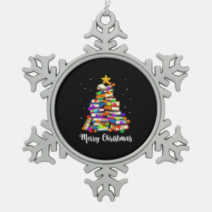 Frohe Weihnachtsbaum lesen Bücher Lover Librarian Schneeflocken Zinn-Ornament
