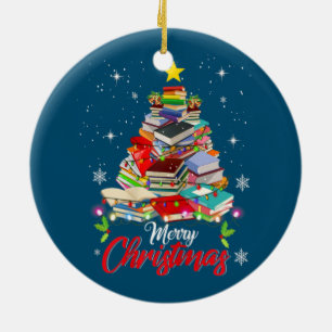 Frohe Weihnachtsbaum Liebe lesen Bücher Bibliothek Keramik Ornament