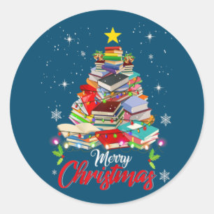 Frohe Weihnachtsbaum Liebe lesen Bücher Bibliothek Runder Aufkleber
