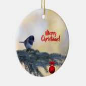 Frohe Weihnachtsbaum mit einem Snowbird auf einem Keramik Ornament (Rechts)