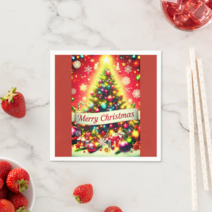 "Frohe Weihnachtsbaum mit farbenfrohen Ornamenten Serviette