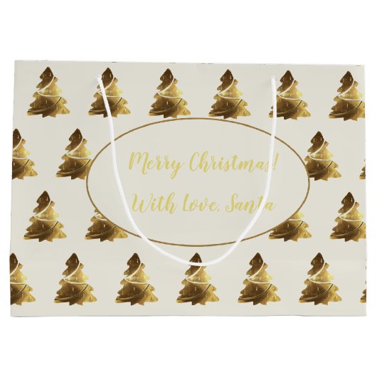 Frohe Weihnachtsbaum mit Kerzen Elegantes Gold Große Geschenktüte (Rückseite)
