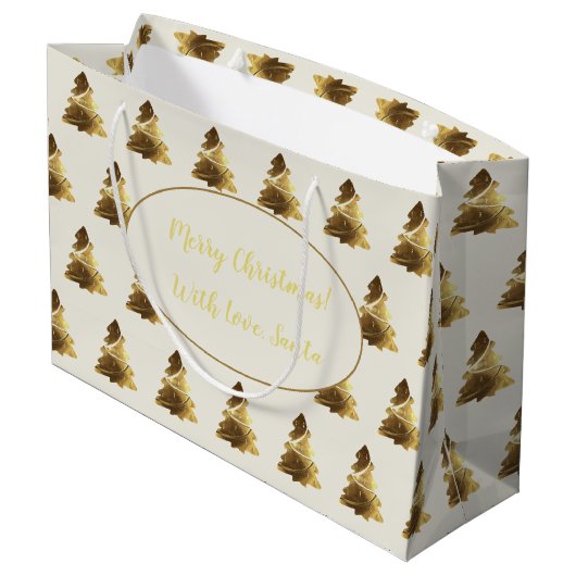 Frohe Weihnachtsbaum mit Kerzen Elegantes Gold Große Geschenktüte (Rückseite Schrägansicht)