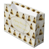 Frohe Weihnachtsbaum mit Kerzen Elegantes Gold Große Geschenktüte (Vorderseite Schrägansicht)