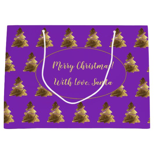 Frohe Weihnachtsbaum mit Kerzen Elegantes Gold Große Geschenktüte (Vorderseite)