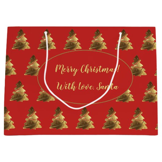 Frohe Weihnachtsbaum mit Kerzen Elegantes Gold Große Geschenktüte (Vorderseite)