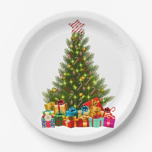 Frohe Weihnachtsbaum mit Star Presents Holiday Pappteller (Vorderseite)