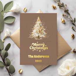 Frohe Weihnachtsbaum mocha Foto Jahr in Überprüfun Folien Feiertagskarte