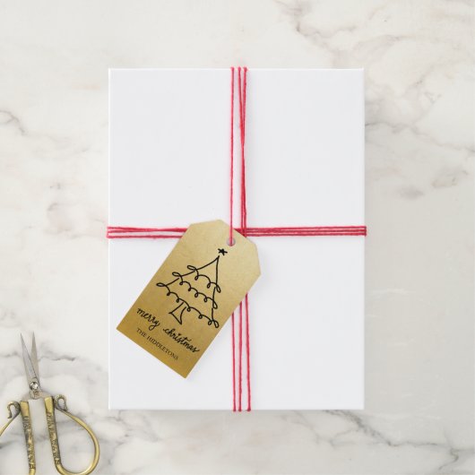 Frohe Weihnachtsbaum Moderne Script-Imitate Gold F Geschenkanhänger (Mit Garn)