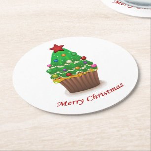 Frohe Weihnachtsbaum Muffin Cupcake Runder Pappuntersetzer