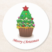 Frohe Weihnachtsbaum Muffin Cupcake Runder Pappuntersetzer (Vorderseite)
