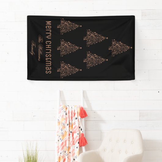 Frohe Weihnachtsbaum Muster Metallic Brown Copper Banner (Insitu)