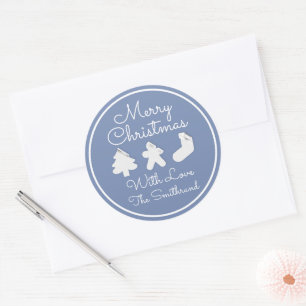 Frohe Weihnachtsbaum Name Blue White Gerahmt Runder Aufkleber