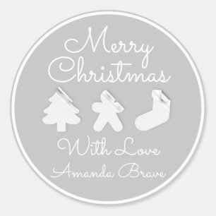 Frohe Weihnachtsbaum Name Gray White berühmt Runder Aufkleber