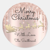 Frohe Weihnachtsbaum Name Rose Santa Sleigh Tropfe Runder Aufkleber (Vorderseite)