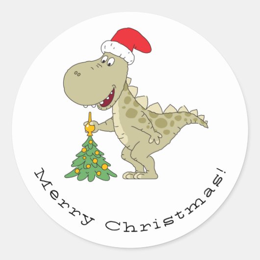 Frohe Weihnachtsbaum Niedliche Dinosaurier-Weihnac Runder Aufkleber (Vorderseite)