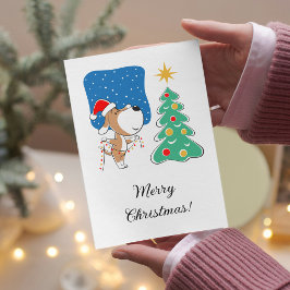 Frohe Weihnachtsbaum Niedliche Welpe Hund Weihnach Feiertagskarte