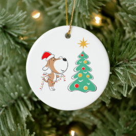 Frohe Weihnachtsbaum Niedliche Welpe Hund Weihnach Keramik Ornament