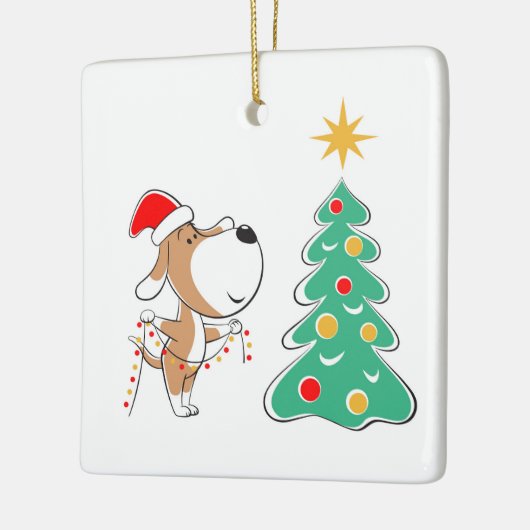 Frohe Weihnachtsbaum Niedliche Welpe Hund Weihnach Keramikornament (Links)