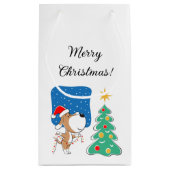 Frohe Weihnachtsbaum Niedliche Welpe Hund Weihnach Kleine Geschenktüte (Rückseite)