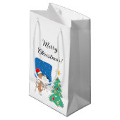 Frohe Weihnachtsbaum Niedliche Welpe Hund Weihnach Kleine Geschenktüte (Vorderseite Schrägansicht)