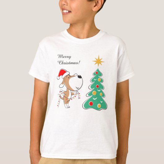 Frohe Weihnachtsbaum Niedliche Welpe Hund Weihnach T-Shirt (Vorderseite)
