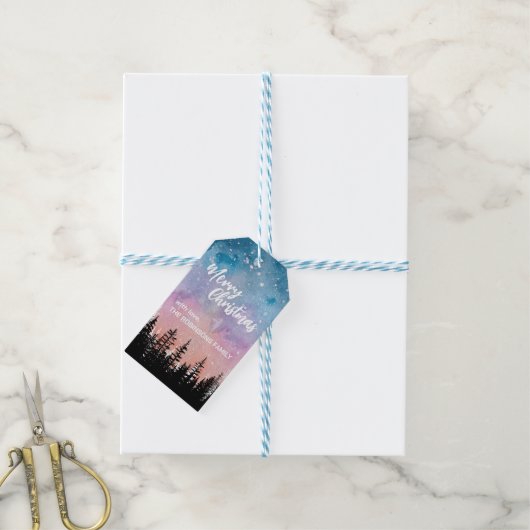 Frohe Weihnachtsbaum Night Gradienten Skript Wald Geschenkanhänger (Mit Garn)