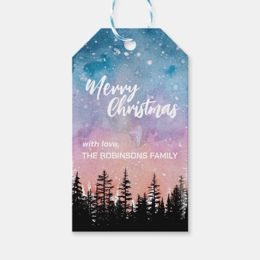 Frohe Weihnachtsbaum Night Gradienten Skript Wald Geschenkanhänger (Vorderseite)