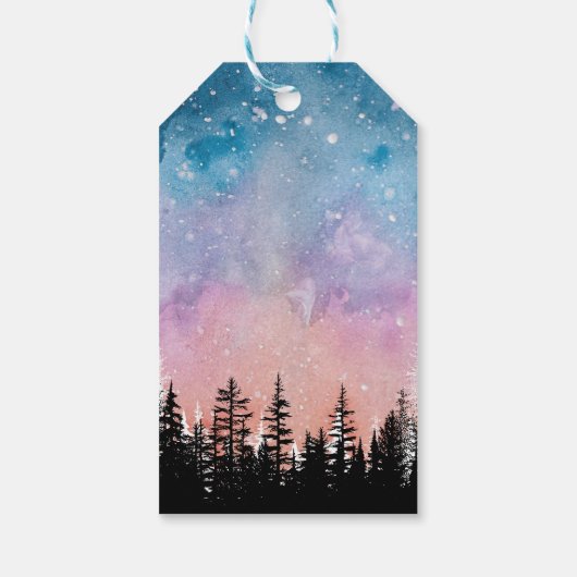 Frohe Weihnachtsbaum Night Gradienten Skript Wald Geschenkanhänger (Rückseite)