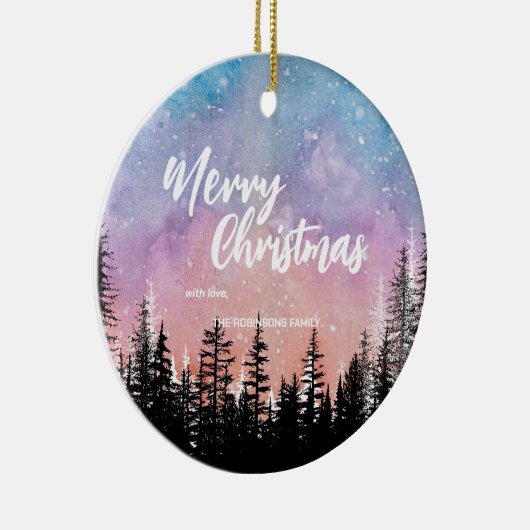 Frohe Weihnachtsbaum Night Gradienten Skript Wald Keramik Ornament (Rechts)