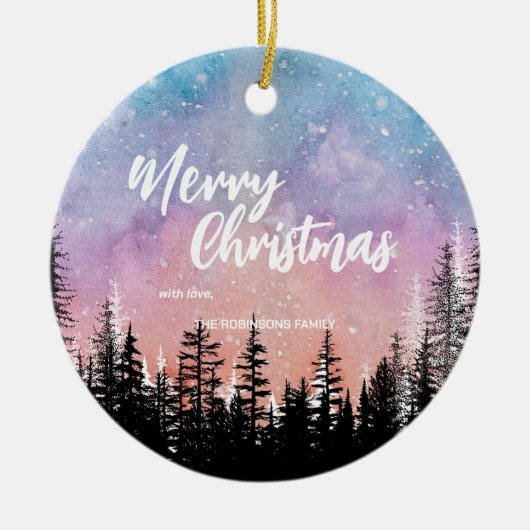 Frohe Weihnachtsbaum Night Gradienten Skript Wald Keramik Ornament (Vorne)