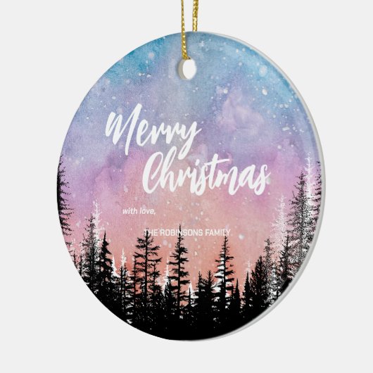 Frohe Weihnachtsbaum Night Gradienten Skript Wald Keramik Ornament (Links)