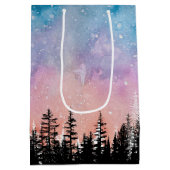 Frohe Weihnachtsbaum Night Gradienten Skript Wald Mittlere Geschenktüte (Rückseite)