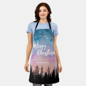 Frohe Weihnachtsbaum Night Gradienten Skript Wald Schürze (Getragen)