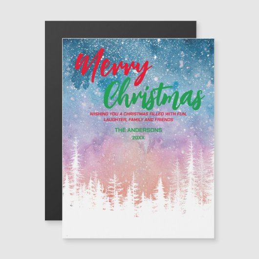 Frohe Weihnachtsbaum Night Red Green Skript Wald Magnetkarte (Vorne/Hinten)
