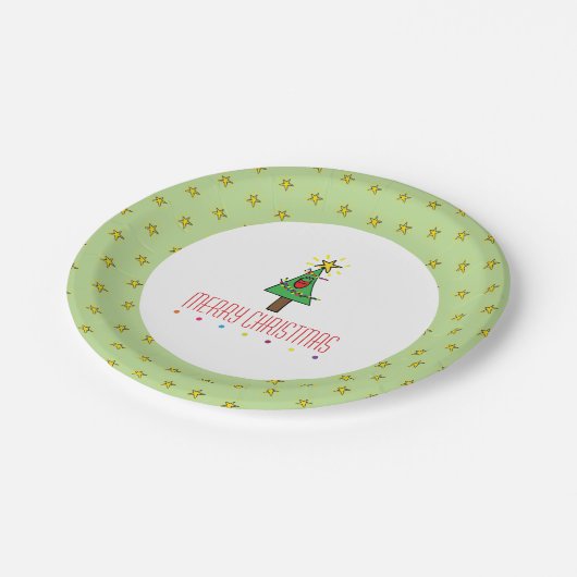 Frohe Weihnachtsbaum Ornaments String of Lights Pappteller (Schrägansicht)