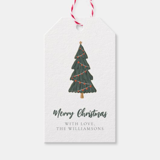 Frohe Weihnachtsbaum-Personalisierte Grüße und Nam Geschenkanhänger (Vorderseite)