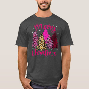 Frohe Weihnachtsbaum Pink Buffalo Kariert und Leop T-Shirt